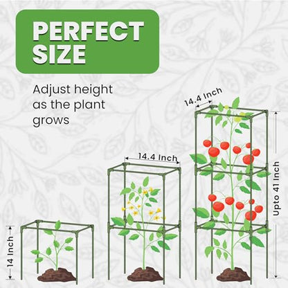 6 Pack 41" Square Tomato Cages for Garden - Large Tomato Trellis Stakes - size: 6 Pack, 41 Inches