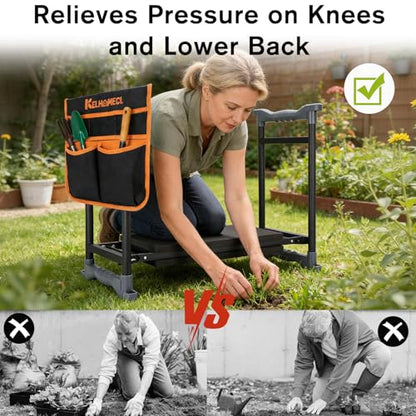 Garden Kneeler and Seat with Umbrella,Heavy Duty Gardening Bench and Stool - color: Black & Orange