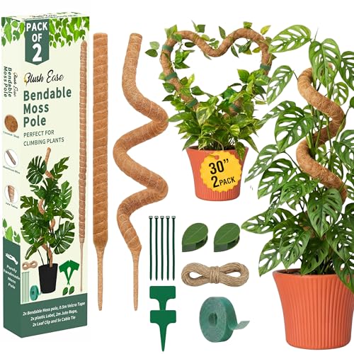 30 Inches Bendable 2 Pack Moss Pole Monstera Plant Support Stakes - Moss Poles for Climbing Plants, Plant Stakes for Indoor Plants - Coco Coir Pole Moss Stick for Monstera, Pothos. - size: 2 x 30 In (Bendable)