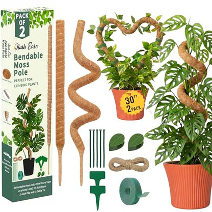 30 Inches Bendable 2 Pack Moss Pole Monstera Plant Support Stakes - Moss Poles for Climbing Plants, Plant Stakes for Indoor Plants - Coco Coir Pole Moss Stick for Monstera, Pothos. - size: 2 x 30 In (Bendable)