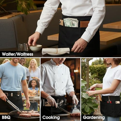 BOHARERS Waist Apron with 3 Pockets 12 Pack - Black Waitress Server Short Apron - color: 12 Pack Black