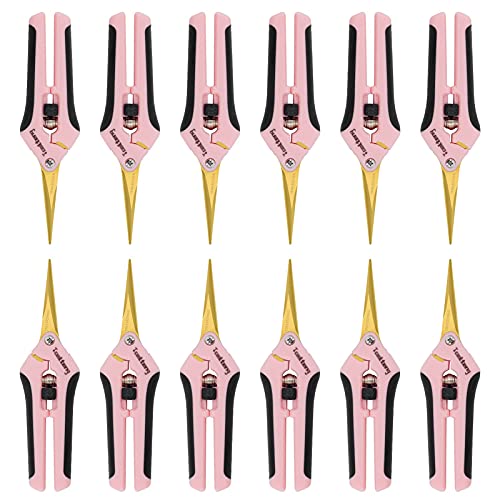 1 Pack Pruning Shears with Curved Blades, Garden Trimming Scissors, Gardening Hand Pruning Snips Titanium Coated Precision Bonsai Pruning Shears, Efficient Flower Cutters (Pink) - style: Curved Blade