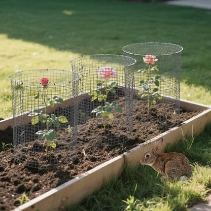 12 Sets of 16'' x 12'' Garden Plant Protectors from Animals With Detachable Covers ,36Pcs Metal Wire Protectors With Cover for Plants , Metal Plant Cage Chicken Wire Cloche with Stakes & Nylon Ties
