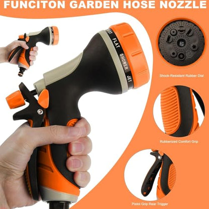 Garden Hose Nozzles with 10 Spray Patterns Sprayer Water Hose Nozzle Spray - color: Orange
