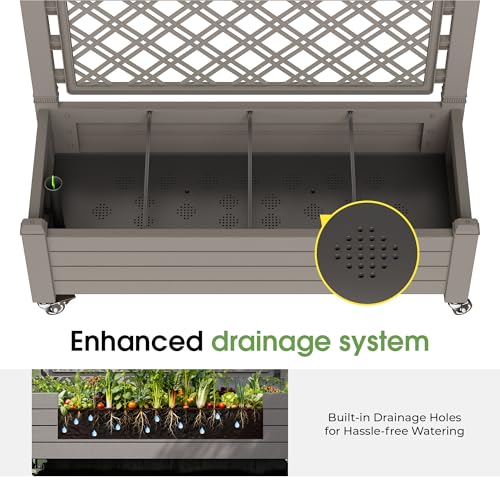 Fancyango Raised Garden Bed with Wheels 61.2" Hx2 - Gray - color: Gray, size: 61.2"Hx2