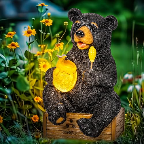 GIGALUMI Solar Garden Decor Cute Bear Statues Outdoor, Birthday Gifts for Mom Grandma Women, Retirement Housewarming Gifts Bear Figurine Lawn Ornament for Garden Yard Patio Balcony - style: Bear