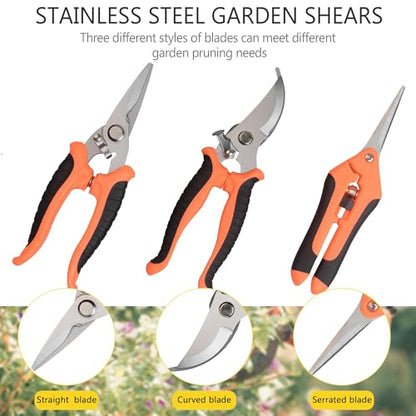 3Pcs Stainless Steel Garden Pruning Shears for Plants(Orange） - color: Orange