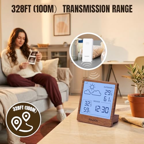 Raddy WF-50T Wireless Weather Station, Dark Wood Frame - color: Dark Wood