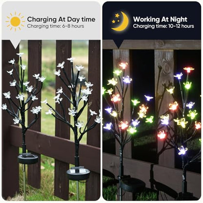 4 Pack Solar Lights Outdoor Waterproof, Garden Lights Solar Flowers - color: Multicolor Cherry 4Pack