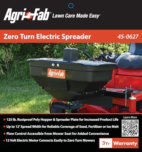Agri-Fab Zero Turn Mower Electric Spreader, 125 lb Hopper Capacity with 12V Motor and Up to 12 Ft Spread Width