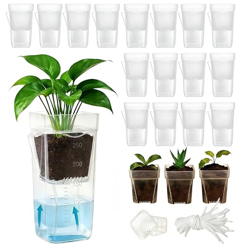 16 Pack 2.5" Medium Self Watering Pots for Indoor Plants, Small Clear Plastic Planters,Self Watering Planters Garden Flower Pots for African Violet, Hoya, Seedlings, Cuttings &Semi-Hydro - size: 2.5"