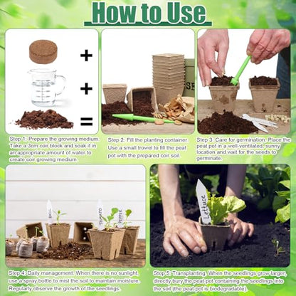 500 Sets Seed Starter Plant Pot Kit, 2.36" Square Peat Pots, Compressed Coir Fiber Potting Soil, Biodegradable Nursery Pot Bulk, Garden Germination Container with Planting Labels for Plant