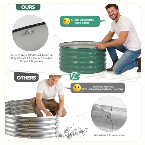 Galvanized Raised Garden Bed,2 PCS 3x3x1.4ft Round Planter LotusGreen - color: Lotusgreen, size: 3x3x1.4ft