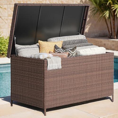 ONBRILL 158 Gallon XL Wicker Deck Box, Outdoor Patio Storage Box, Brown - color: Brown