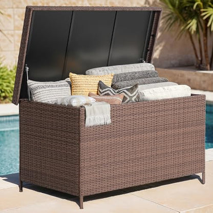 ONBRILL 158 Gallon XL Wicker Deck Box, Outdoor Patio Storage Box, Brown - color: Brown