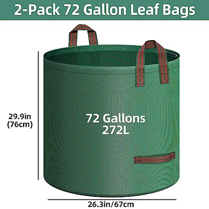 Leaf Bags, 2-Pack 72 Gallons Reusable Yard Waste Bags with 4 Handles