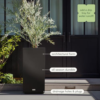 Veradek Block Series Pedestal Planter - Tall Rectangular Outdoor Planter - color: Black, size: 32"H x 15.5"W