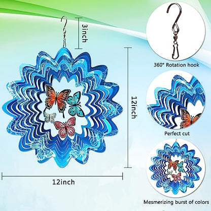 Butterfly Wind Spinner, 12 inch Metal Wind Spinners Outdoor - color: Mandala Butterfly