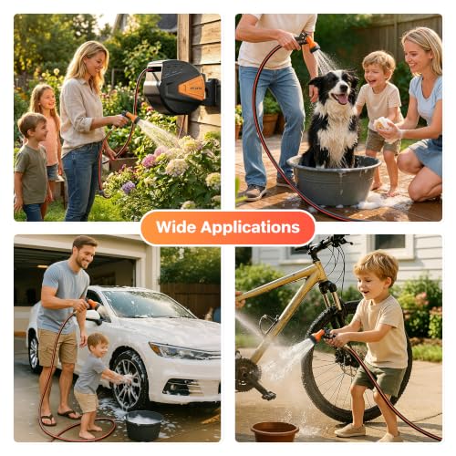 Ayleid Retractable Rubber Hybrid Garden Hose Reel, 5/8"x100ft Wall Mount - color: Deep Black