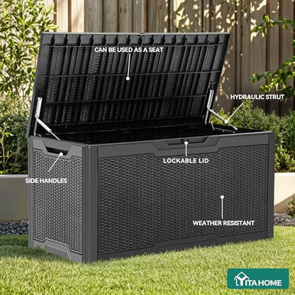 YITAHOME 100 Gallon Resin Deck Box - color: Black, size: 100 gallon