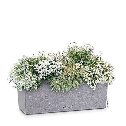 Lechuza BALCONERA Stone 50 Stone Grey, Self-Watering Window Box (Railing Planter), H7.5 L19.7 W7.5 in - color: Gray, style: 50