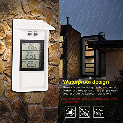Min Max Greenhouse Thermometer, Wall Mounted Digital High Low Temperatures - color: White