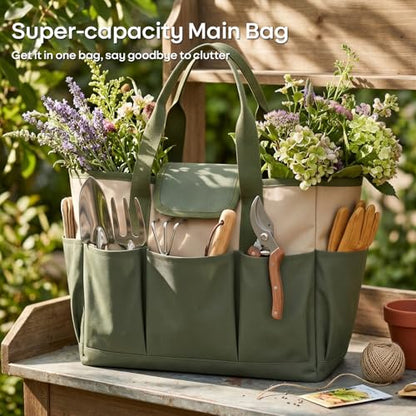 Foldable Garden Tool Tote Bag 8 Pocket Canvas Organizer (14x6in)