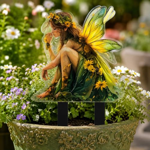 Acrylic Garden Stakes, Fairy Butterfly Yard Decor, Decorative Plant Pot Stakes for Garden, Lawn, Flower Bed, Patio, Porch and Seasonal Display (Green Fairy) - color: Green Fairy