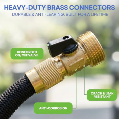 J&B XpandaHose 75ft Expandable Garden Hose, Lightweight, Brass Connectors - color: Black, size: 75ft
