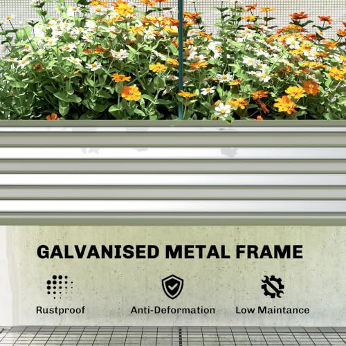 Outsunny Galvanised Raised Garden Bed with Greenhouse Cover, Silver - color: Silver