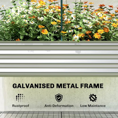 Outsunny Galvanised Raised Garden Bed with Greenhouse Cover, Silver - color: Silver