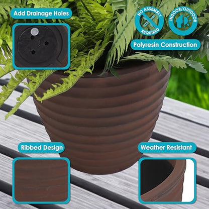 Sunnydaze Ribbed 13'' Plastic Planter Pot for Plants, Sable, 2pk - size: 13 in