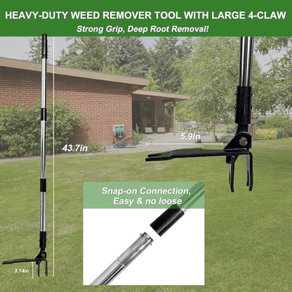 Weed Puller Tool Stand Up Hand Weeder Tool with Adjustable Long Handle, Weed Remover with Steel Head, Remove Weeds Root Easily without Bending, Pulling or Kneeling for Lawn Yard Garden (4 CLAWS) - size: 4 CLAWS