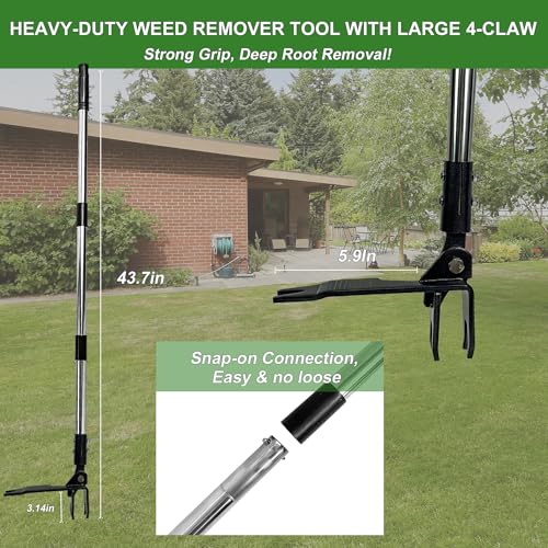 Weed Puller Tool Stand Up Hand Weeder Tool with Adjustable Long Handle, Weed Remover with Steel Head, Remove Weeds Root Easily without Bending, Pulling or Kneeling for Lawn Yard Garden (4 CLAWS) - size: 4 CLAWS