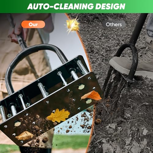 Saker Manual Lawn Aerator Tool with 15 Iron Spikes Black - color: Black