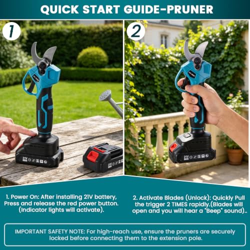 10 Inch Pole Saw with Telescopic High Branch Pole, Pruning Shear Scissors & 2x 4000mAh Batteries - Cordless Extendable Tree Trimmer Branch Cutter for High Limb Trimming
