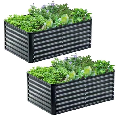 2PCS 4x2x2FT Galvanized Raised Garden Bed,Galvanized Planter Boxes Outdoor, Large Metal Raised Garden Beds for Vegetables-Grey - color: Gray, size: 4x2x2(2PCS)