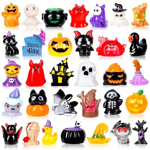 44Pcs Halloween Mini Resin Figures 44 Styles Little Figures to Hide Tiny Small Pumpkin Ghost Duck Skull Bulk Miniature Figurines for Halloween Party Favors DIY Craft Garden Dollhouse Decor - color: Halloween