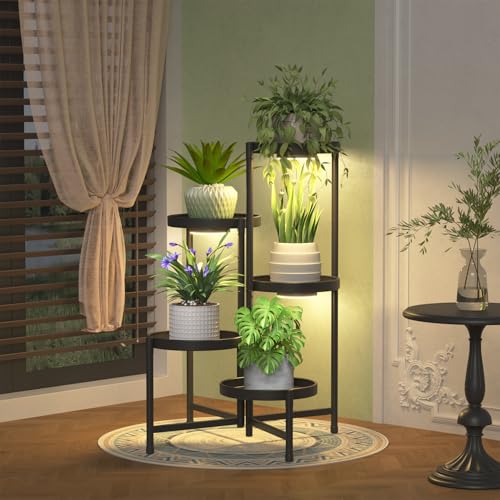 iDavosic.ly 5 Tier Large Plant Stand with Grow Light, 10 Inch Tray, Black - color: Black with Lights, size: 5 Tiers