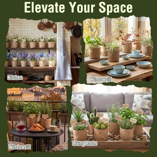 Novabright 20 Pack Herb Garden Planter Indoor Kit, 60 Pcs Complete Kitchen Herb Starter Set Including Burlap Pots Seedling Blocks Markers Birthday Gift Ideas for Women Mom Wife Housewarming - style: Classic