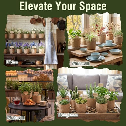 Novabright 20 Pack Herb Garden Planter Indoor Kit, 60 Pcs Complete Kitchen Herb Starter Set Including Burlap Pots Seedling Blocks Markers Birthday Gift Ideas for Women Mom Wife Housewarming - style: Classic