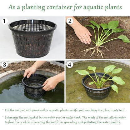 8.5-Inch Round Aquatic Plant Baskets, Black, 6 Pack
