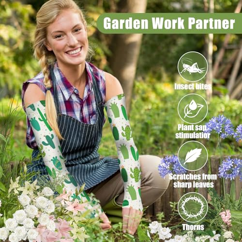 Gardening Sleeves for Women UV Sun Protection with Thumb Hole Anti-Scratch - color: Green Cactus