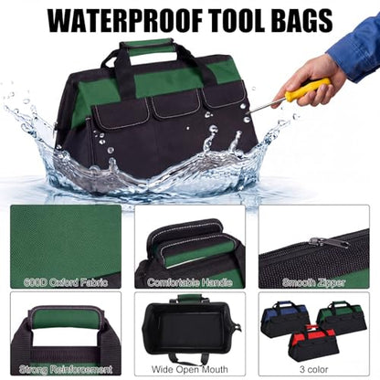 Sanwuta 3 Pack 16 Inch Tool Bags, Side Pockets, Red, Army Green, Blue - color: Red, Army Green, Blue, size: 16 Inch, style: Side Pockets