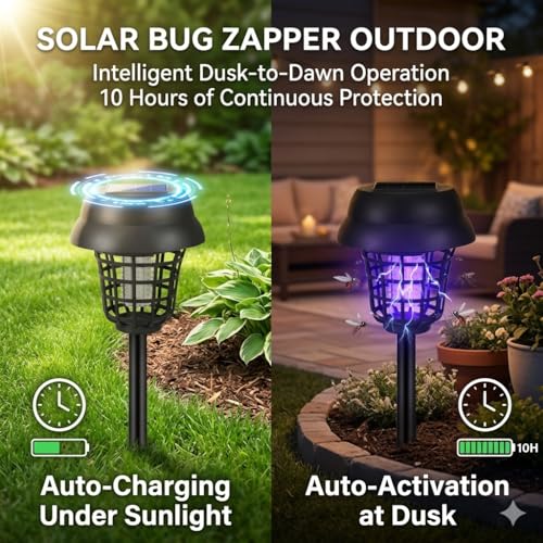 Solar Bug Zapper Outdoor Mosquito Trap for Moths,Gnats,Flies,Flying Insect