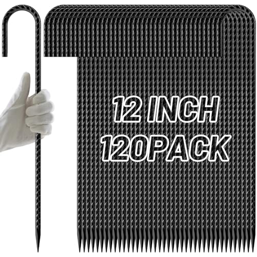 AAGUT Rebar Stakes 12 Inch J Hook, Premium Anti-Rust Tent Stakes for Canopy - color: Black J-12 Inch-Φ1/4", size: 120pcs