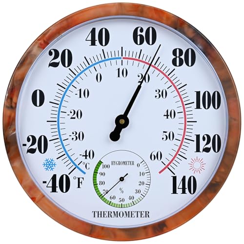 10 Inch Indoor Outdoor Thermometer Hygrometer Combo - color: Brown