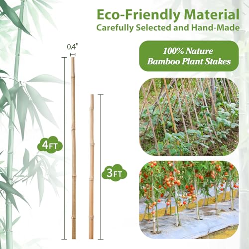 Plant Stakes, 4FT Natural Bamboo Garden Stakes, 25Pcs Bamboo Plant Stakes,Bamboo Sticks for Tomato,Beans,Vegetable and Climbing Plants - size: 4 Ft, 25 Pack
