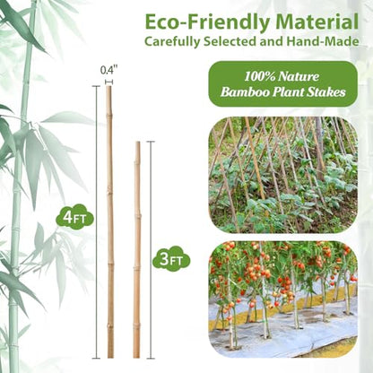 Plant Stakes, 4FT Natural Bamboo Garden Stakes, 25Pcs Bamboo Plant Stakes,Bamboo Sticks for Tomato,Beans,Vegetable and Climbing Plants - size: 4 Ft, 25 Pack