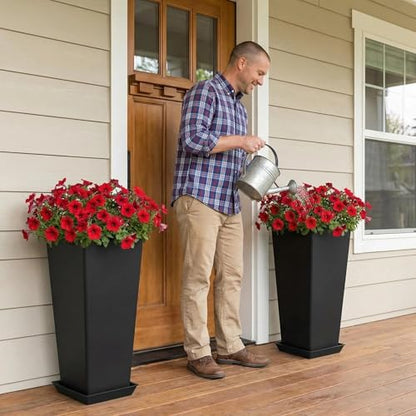 FENCY Set of 2 Tall Planters for Outdoor Plants, Black - color: Black-square Classic